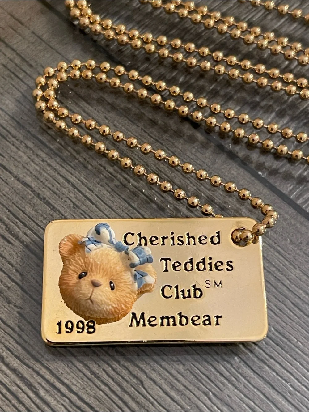 1998 Cherished Teddies Club Membear Ball Chain with Tag Necklace